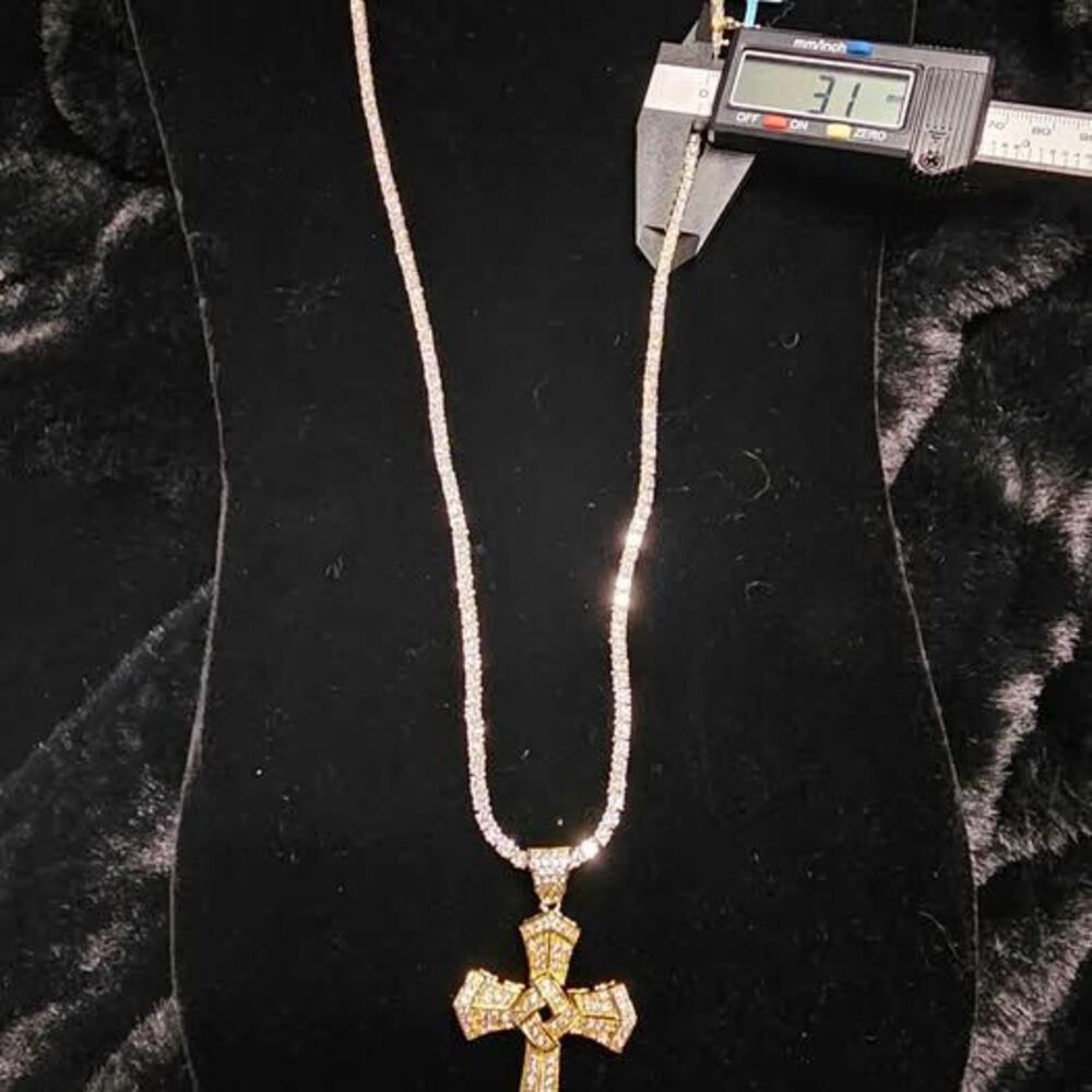 17.89 CTW VVSD Moissanite 26" Tennis Necklace with Moissanite Cross in .925
